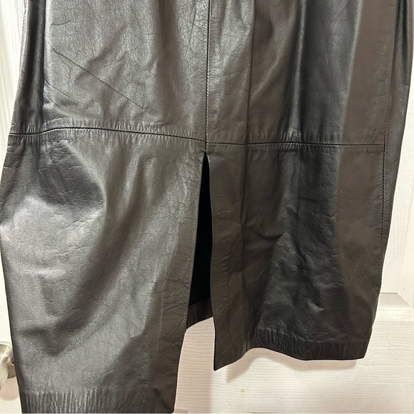 Black Leather Skirt Vintage 80s Avanti 14 Pencil Straight Pockets Lined Y2K - Picture 3 of 9